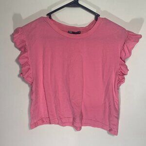 Zara Pink Ruffle Short Sleeved Top